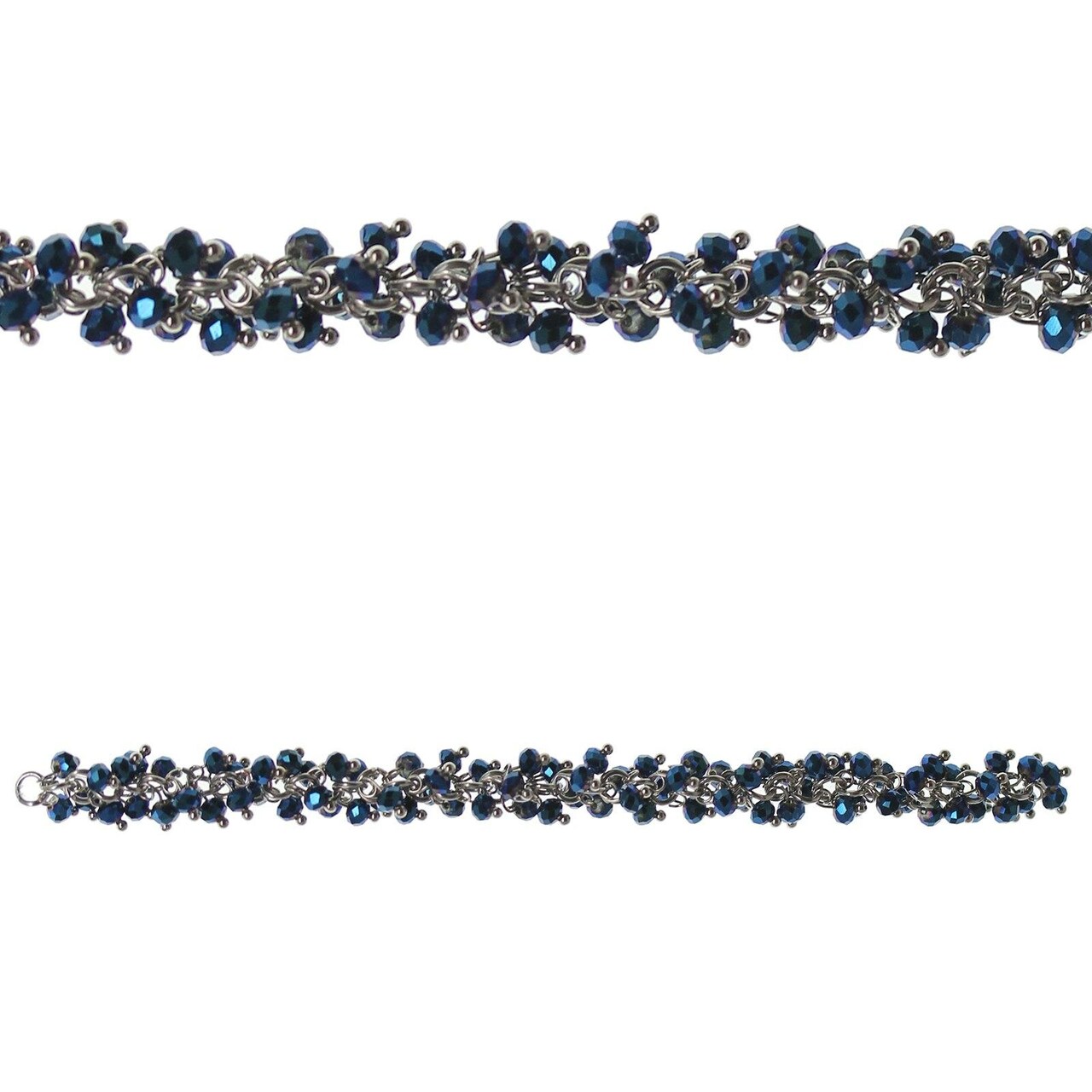 Glass/Metal Blue Iris Faceted 3x4mm Rondells Beaded Onto Chain